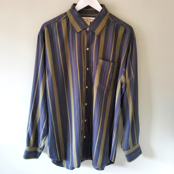 Tommy Bahama L Vintage 90s Dadcore Stripe Resortwear Silk Button Down Shirt - Picture 2 of 10